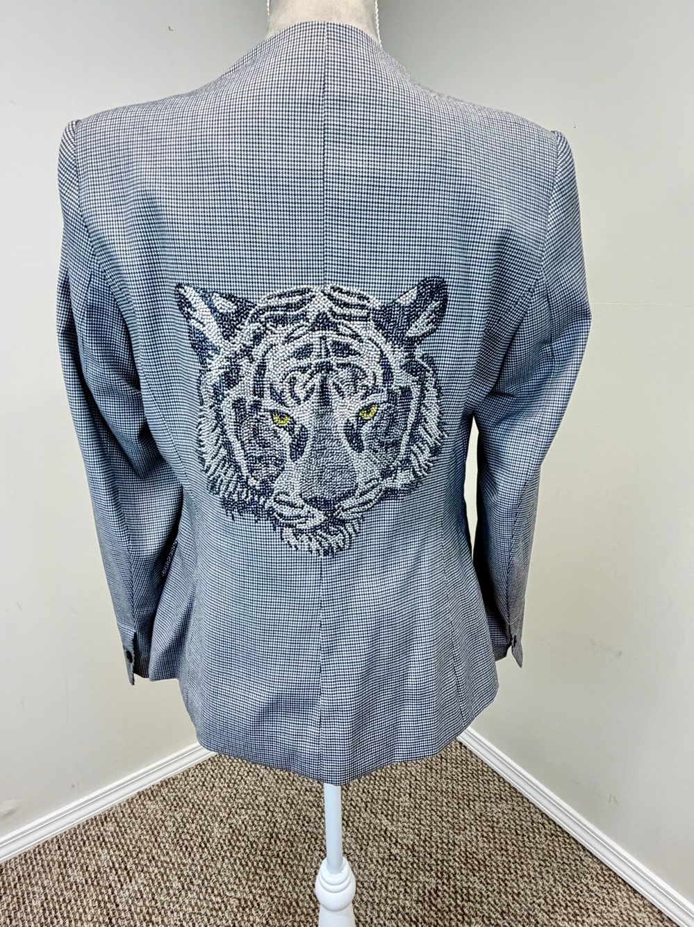 Hipchik Couture Tiger Crystal Embellished Blazer Jacket 10 Houndstooth USA New